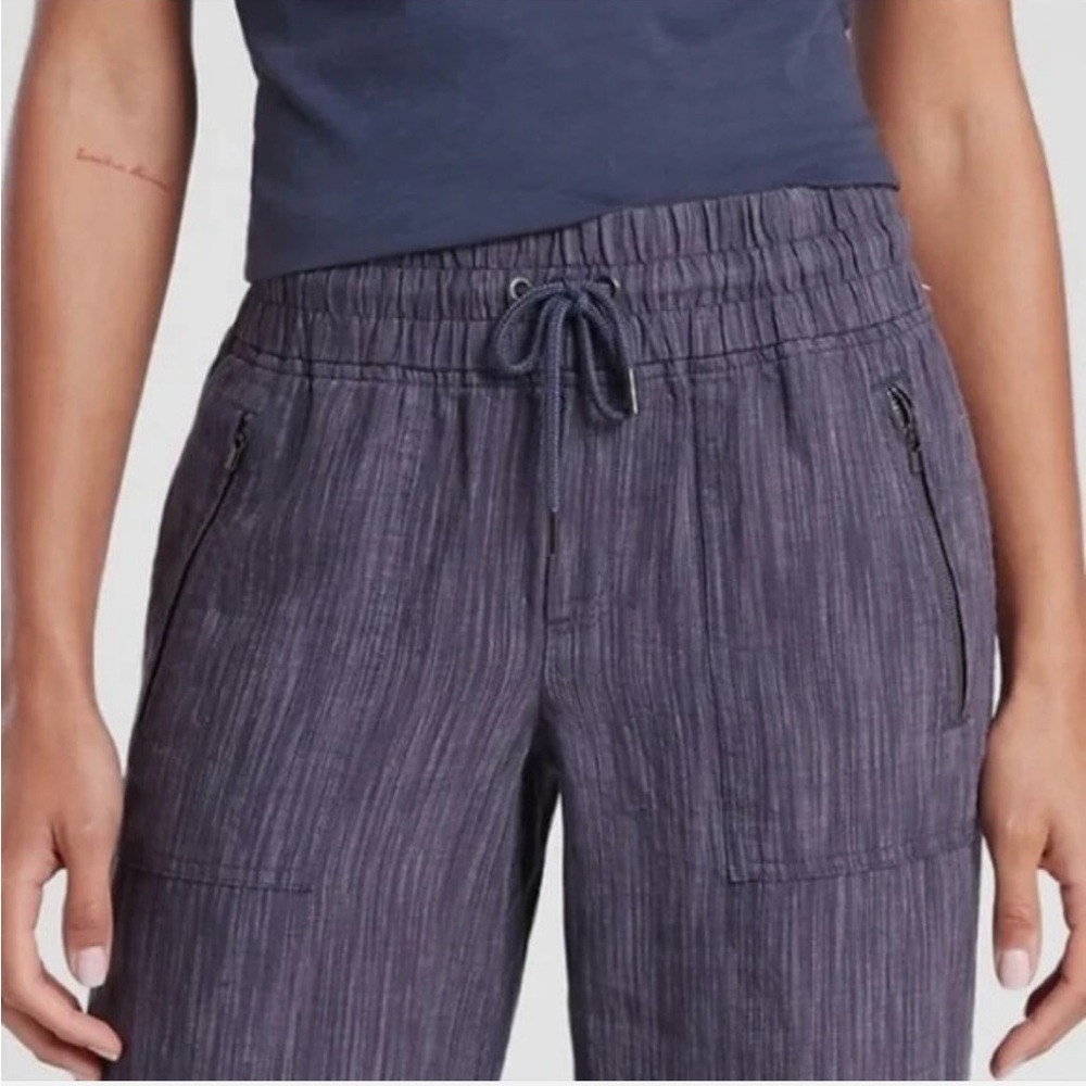 Athleta Cabo Linen Textured Blue Wide Leg Pants - Picture 2 of 14